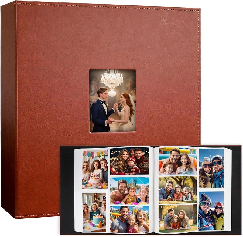 Aevdor 1000 Pockets Photo Album 4x6, Extra Large Capacity Leather Cover Wedding Family Picture Book Holds 1000 Horizontal and Vertical Picture, Acid-free Pages 4x6 Photo Album with Front Window, Brown - Image 1
